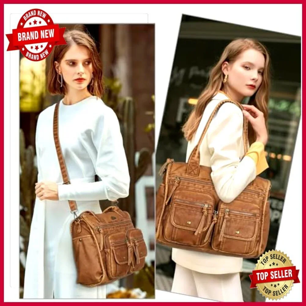 Soft Leather Hobo Bag with Adjustable Strap, Large Capacity Tote